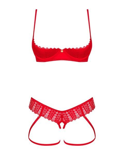 Комплект Obsessive Ingridia 2-pcs crotchless set XL/2XL, червоний, з доступом, відкриті груди SO9031
