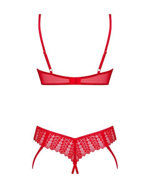 Комплект Obsessive Ingridia 2-pcs crotchless set XL/2XL, червоний, з доступом, відкриті груди SO9031