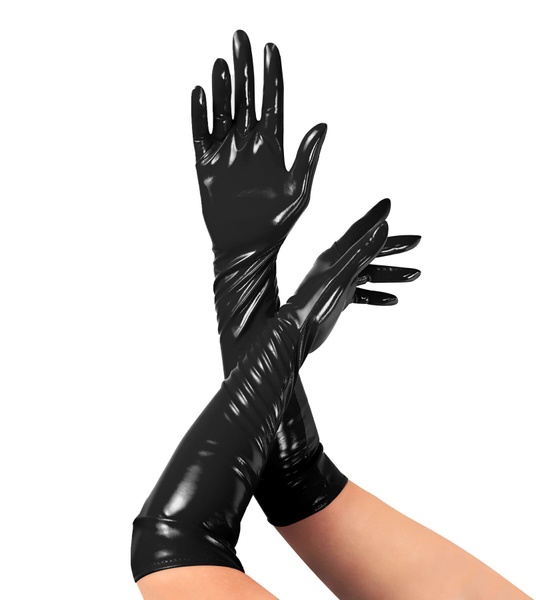 Глянсові вінілові рукавички Art of Sex - Lora, розмір L, колір Чорний SO6607