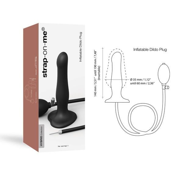 Надувний фалоімітатор Strap-On-Me INFLATABLE DILDO PLUG - NOIR, кулька всередині, діаметр до 6 см SO7383