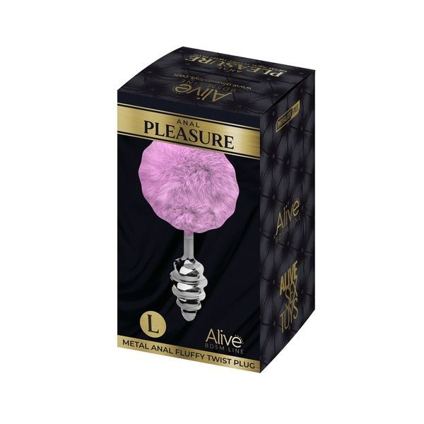 Металева анальна пробка Кролячий хвостик Alive Fluffy Twist Plug L Purple, діаметр 3,8 см SO6310