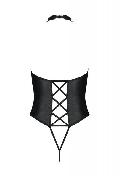 Боді з екошкіри Passion Nancy Body 4XL/5XL black, з імітацією шнурівки та відкритим доступом SO7104