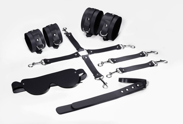 Набір Feral Feelings BDSM Kit 5 Black, наручники, поножі, конектор, маска, паддл SO8272
