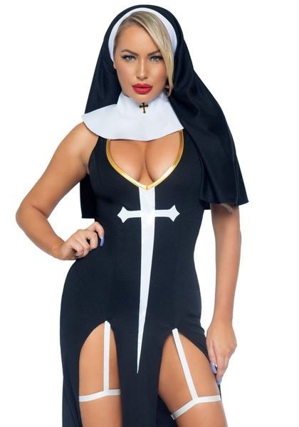 Костюм монашки-грішниці Leg Avenue Sultry Sinner M, сукня, головний убір, комір SO9151