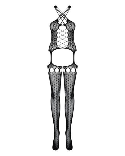 Бодістокінг Obsessive Bodystocking G313 S/M/L black, шнурівка, геометричний декор SO7237