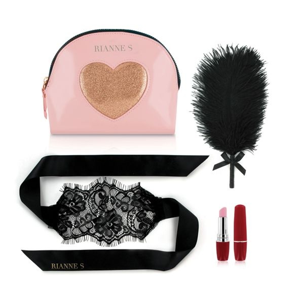 Романтичний набір аксесуарів Rianne S: Kit d'Amour: віброкуля, пір'їнка, маска, чохол-косметичка Pink SO3866