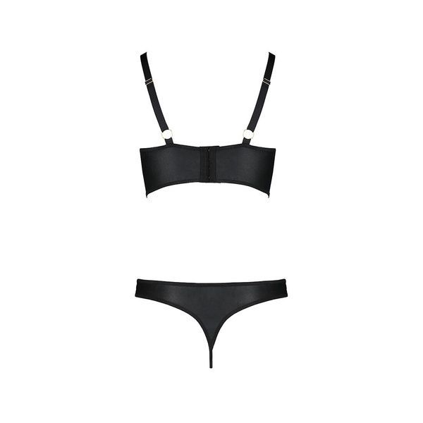Комплект з екошкіри з люверсами та ремінцями Malwia Bikini black S/M &mdash; Passion, бра та трусики SO5763