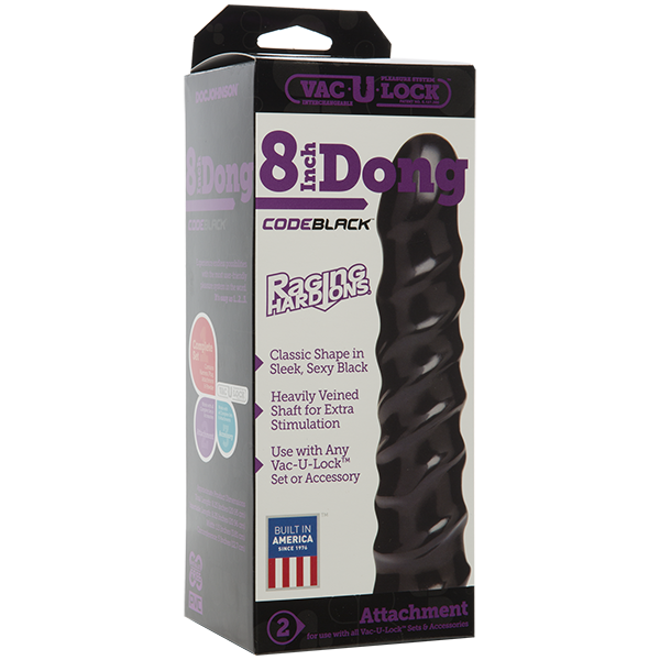 Дилдо Doc Johnson CodeBlack - 8 Inch Raging Vac-U-Lock со стимулирующим рельефом, диаметр 3,8см SO2797 фото