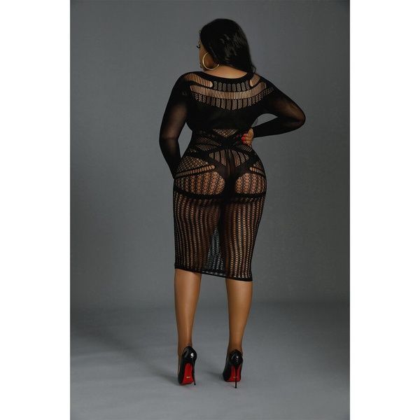 Платье-бодистокинг Moonlight Plus Model 03 XL-XXXL Black, миди, длинный рукав SO8194 фото