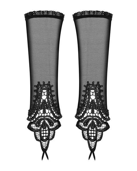 Сетчатые митенки с кружевом Obsessive Luiza mittens One size, черные SO7289 фото