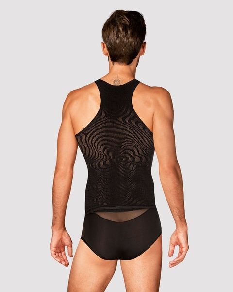 Чоловіча напівпрозора майка-борцовка з візерунком Obsessive T103 tank top S/M/L, чорна SO7311