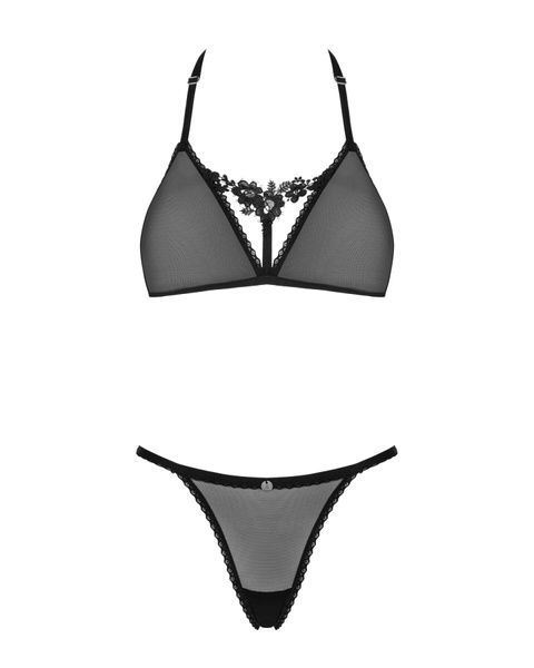Напівпрозорий комплект Obsessive Celia Noir 2-pcs set XS/S, бюстгальтер, стрінги SO7865