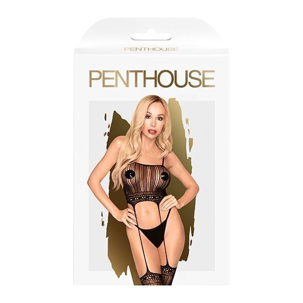 Бодістокінг з топом та панчохами на підв'язках Penthouse - Sex Dealer Black S/L SO4394