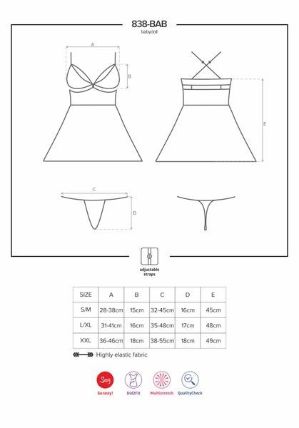 Эротический кружевной комплект с сеточкой Obsessive 838-BAB-1 babydoll & thong black S/M, черный, пе SO7181 фото