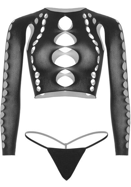 Комплект Leg Avenue Long sleeve crop top & string Royal Blue One Size SO9098