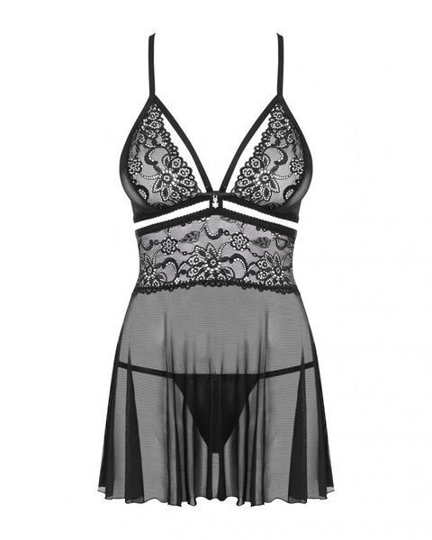 Эротический кружевной комплект с сеточкой Obsessive 838-BAB-1 babydoll & thong black S/M, черный, пе SO7181 фото