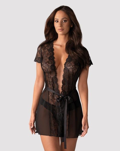 Пеньюар Obsessive Alluria peignoir & thong L/XL SX1125