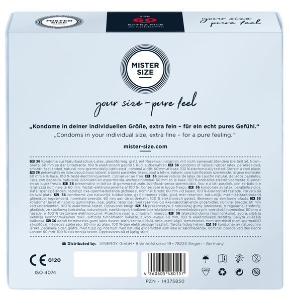Презервативи Mister Size - pure feel - 60 (36 condoms), товщина 0,05 мм SO8053