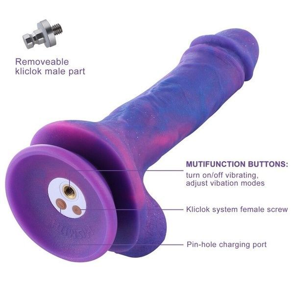 Фалоімітатор 8.2&Prime; з вібрацією для секс-машин Hismith Purple Silicone Dildo with Vibe, знімний конект SO6212