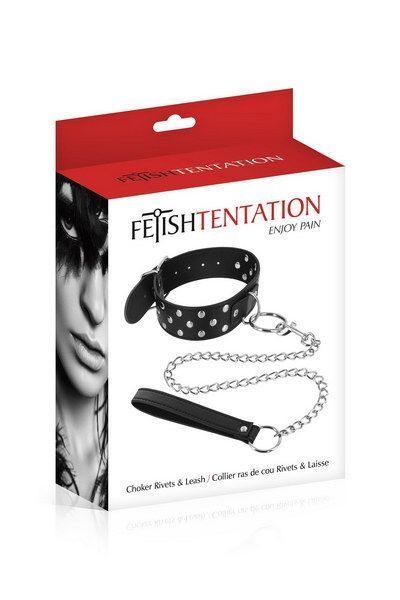 Нашийник з повідцем Fetish Tentation Rivets and Leash SO3728