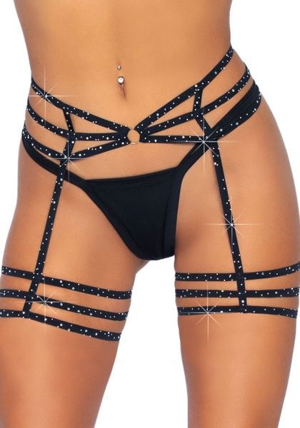 Leg Avenue Rhinestone garter strapps OS Black SO7932