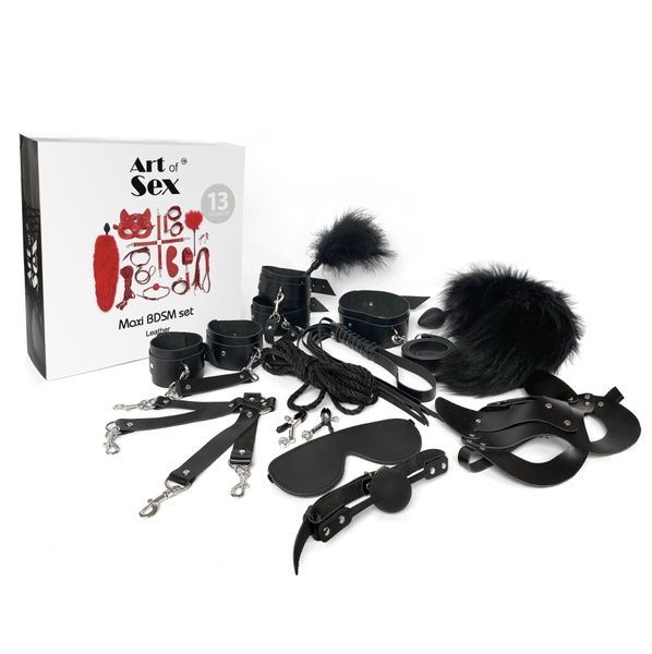 Набір Art of Sex - Maxi BDSM Set Leather, 13 предметів, натуральна шкіра, Чорний SO7139