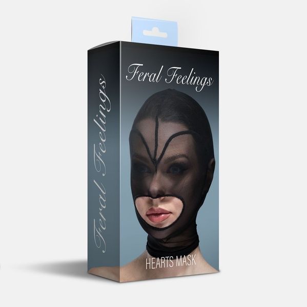 Маска серце сітка з відкритим ротом Feral Feelings - Hearts Mask Black/Black SO9330