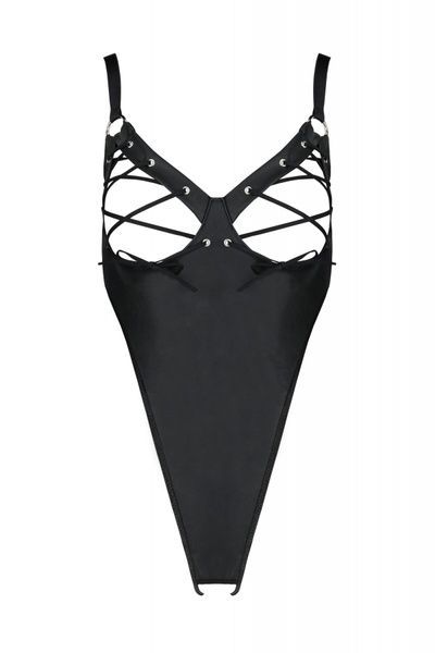 Боді з екошкіри Passion Celine Body 6XL/7XL black, з доступом, відкритий SO7060