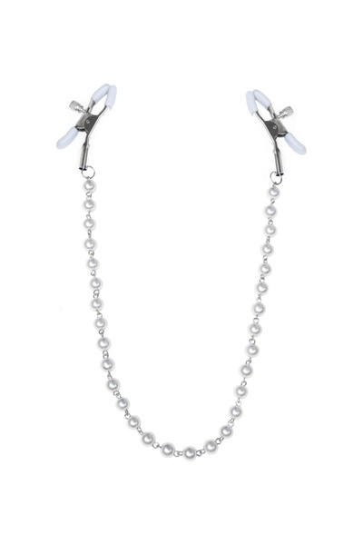 Затискачі для сосків з перлами Feral Feelings - Nipple clamps Pearls, срібло/білий SO3792