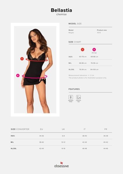 Сорочка Obsessive Bellastia chemise & thong XS/S SX1128