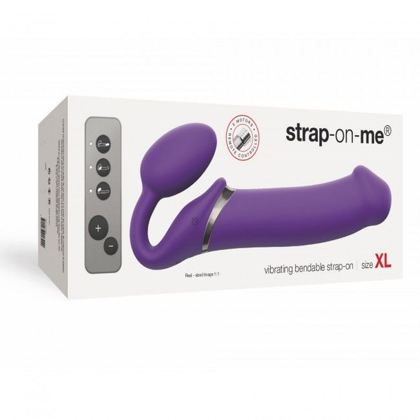 Безремінний страпон з вібрацією Strap-On-Me Vibrating Violet XL, діам. 4,5 см, пульт ДК, регульовани SO3827
