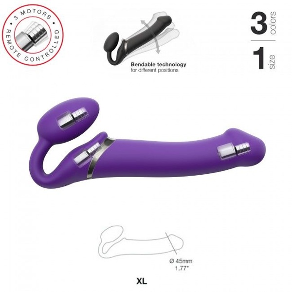 Безремінний страпон з вібрацією Strap-On-Me Vibrating Violet XL, діам. 4,5 см, пульт ДК, регульовани SO3827