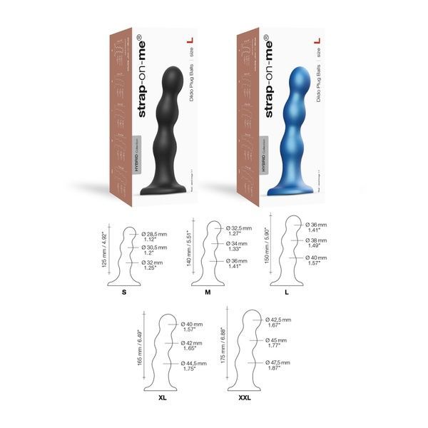Насадка для страпона Strap-On-Me Dildo Plug Balls Blue Metallic L SO8995