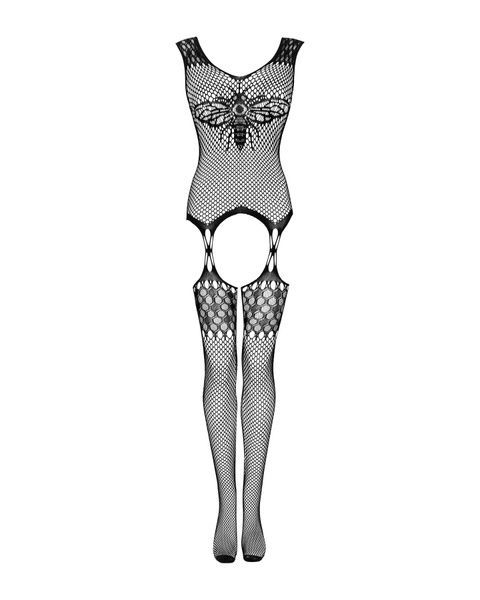 Бодістокінг Obsessive Bodystocking G323 S/M/L black, малюнок бджоли та метелика SO7243
