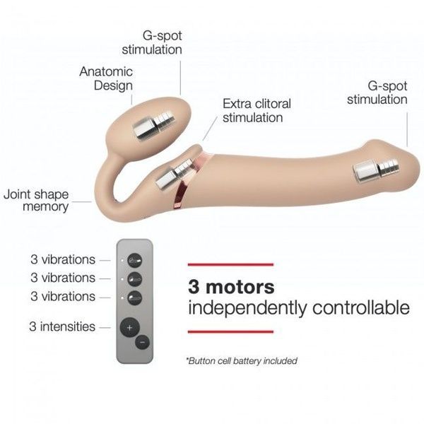 Безремінний страпон з вібрацією Strap-On-Me Vibrating Flesh L, діаметр 3,7 см, пульт ДК, регульовани SO3828