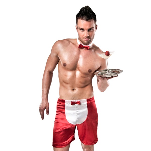 Чоловічий еротичний костюм офіціанта Passion 019 SHORT red L/XL, шорти і метелик PSM0191