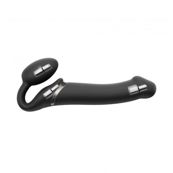 Безремінний страпон з вібрацією Strap-On-Me Vibrating Black L, діаметр 3,7см, пульт ДК, регульований SO3829
