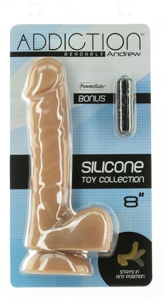 Гибкий фаллоимитатор на присоске ADDICTION &mdash; ANDREW 8&Prime; Silicone Dong &mdash; Caramel, вибропуля в подарок SO5579 фото