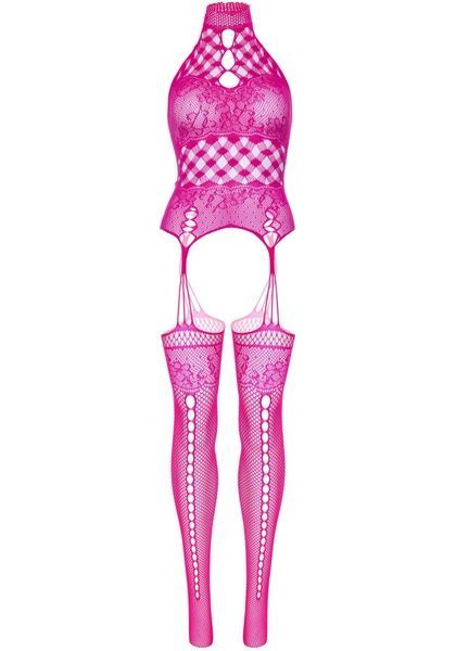 Кружевной бодистокинг с открытым доступом Leg Avenue High neck lace bodystocking One size Raspberry SO8572 фото