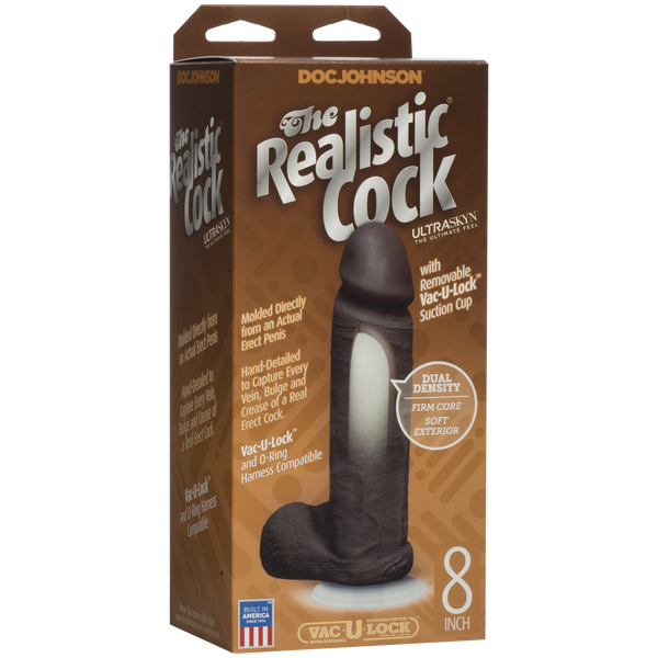 Фалоімітатор Doc Johnson The Realistic Cock 8 inch Black - ULTRASKYN, Vack-U-Lock, діаметр 5,1 см SO1974