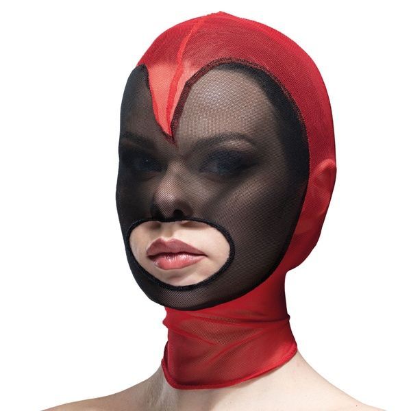 Маска серце сітка з відкритим ротом Feral Feelings - Hearts Mask Red/Black SO9408