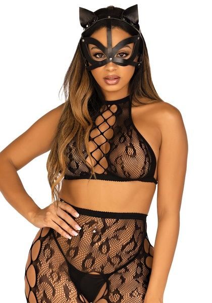 Маска кошки из экокожи Leg Avenue Vegan leather studded cat mask Black SO8573 фото