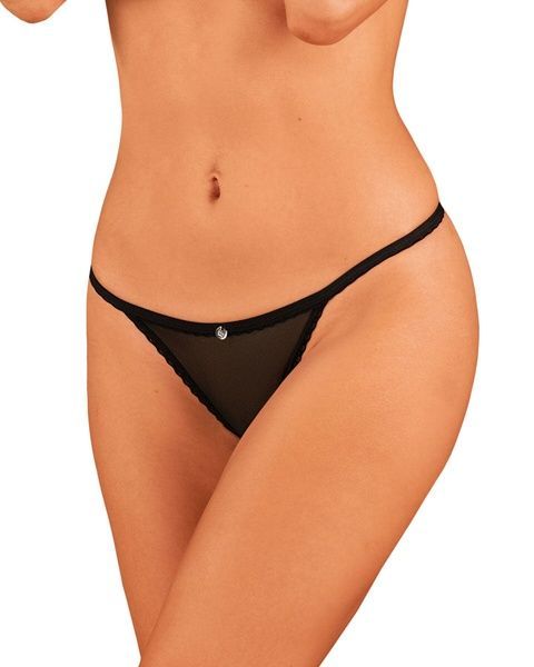 Прозорі стрінги з доступом Obsessive Celia Noir crotchless thong XL/2XL SO7873