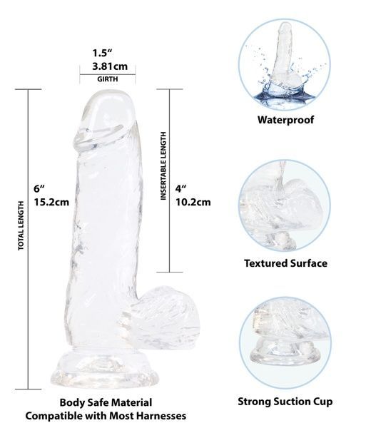 Прозрачный фаллоимитатор на присоске ADDICTION &mdash; Clear Dildo with Balls 6&Prime;, вибропуля в подарок SO5580 фото