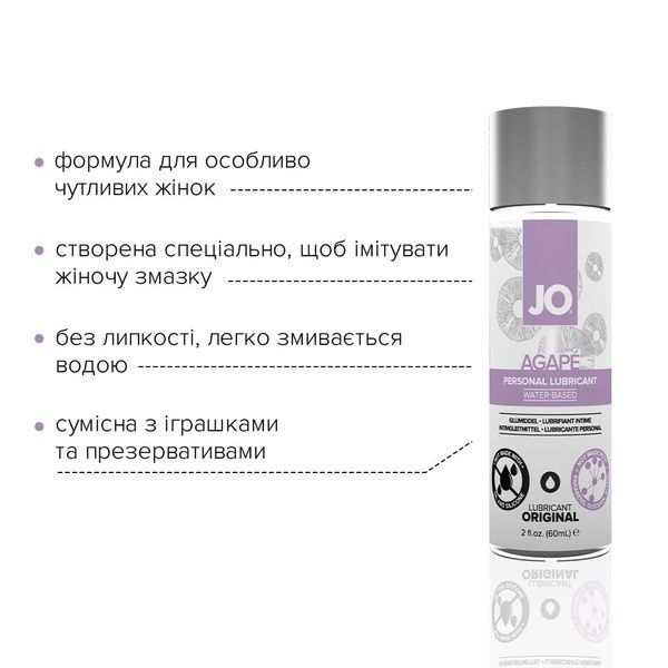 Змазка на водній основі System JO AGAPE &mdash; ORIGINAL (60 мл) без гліцерину, гліколю та парабенів SO1685