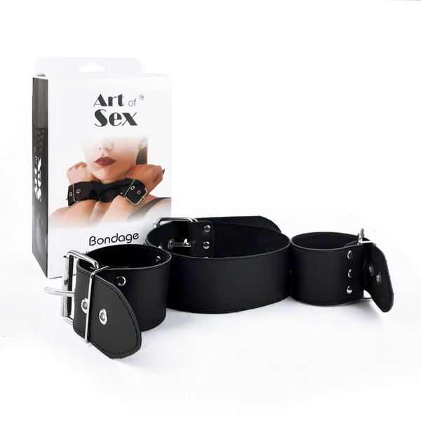 Нашийник з наручниками із натуральної шкіри Art of Sex - Bondage Collar with Handcuffs SO6618