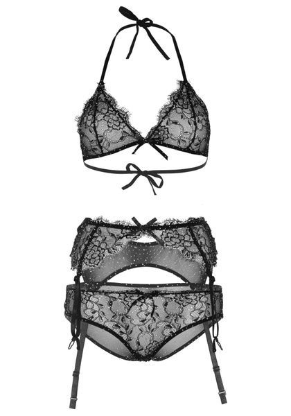 Leg Avenue Bra top, panty & garterbelt L Black SO7928