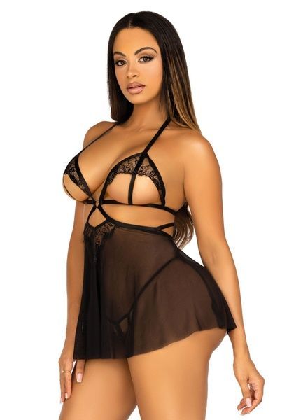 Пеньюар Leg Avenue Lace and mesh babydoll & panty Black L SO9163