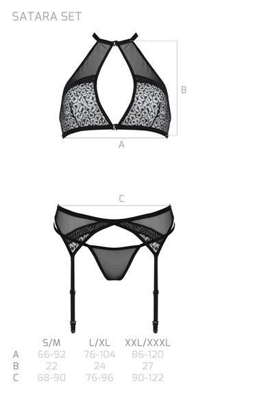 Комплект белья Passion SATARA SET L/XL black, топ, пояс для чулок, стринги SO8481 фото