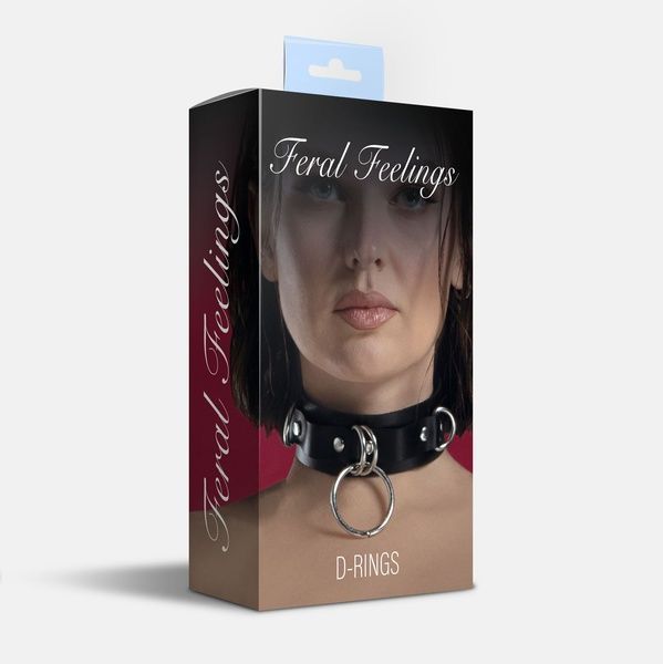 Нашийник для фіксації з натуральної шкіри Feral Feelings - D-Rings Red SO9405